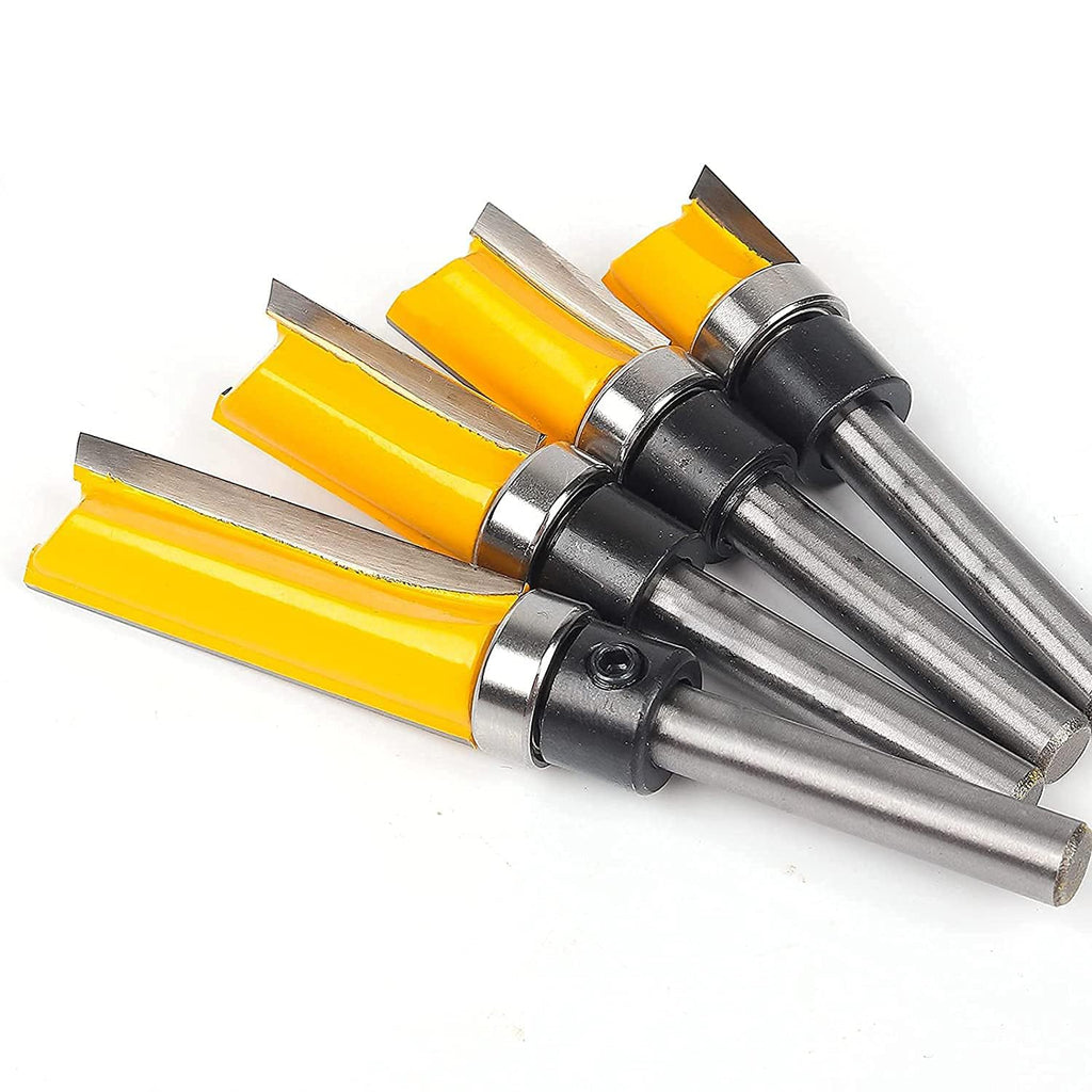 Pattern Flush Trim Bit 4 Pcs Router Bits，Top Bearing Flush Trim Bits Set，1/4 Inch Shank ,Cutting Length 1/2", 3/4"