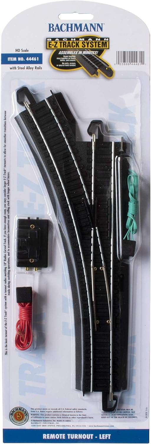 Trains - Snap-Fit E-Z TRACK REMOTE TURNOUT - LEFT (1/card) - STEEL ALLOY Rail With Black Roadbed - HO Scale