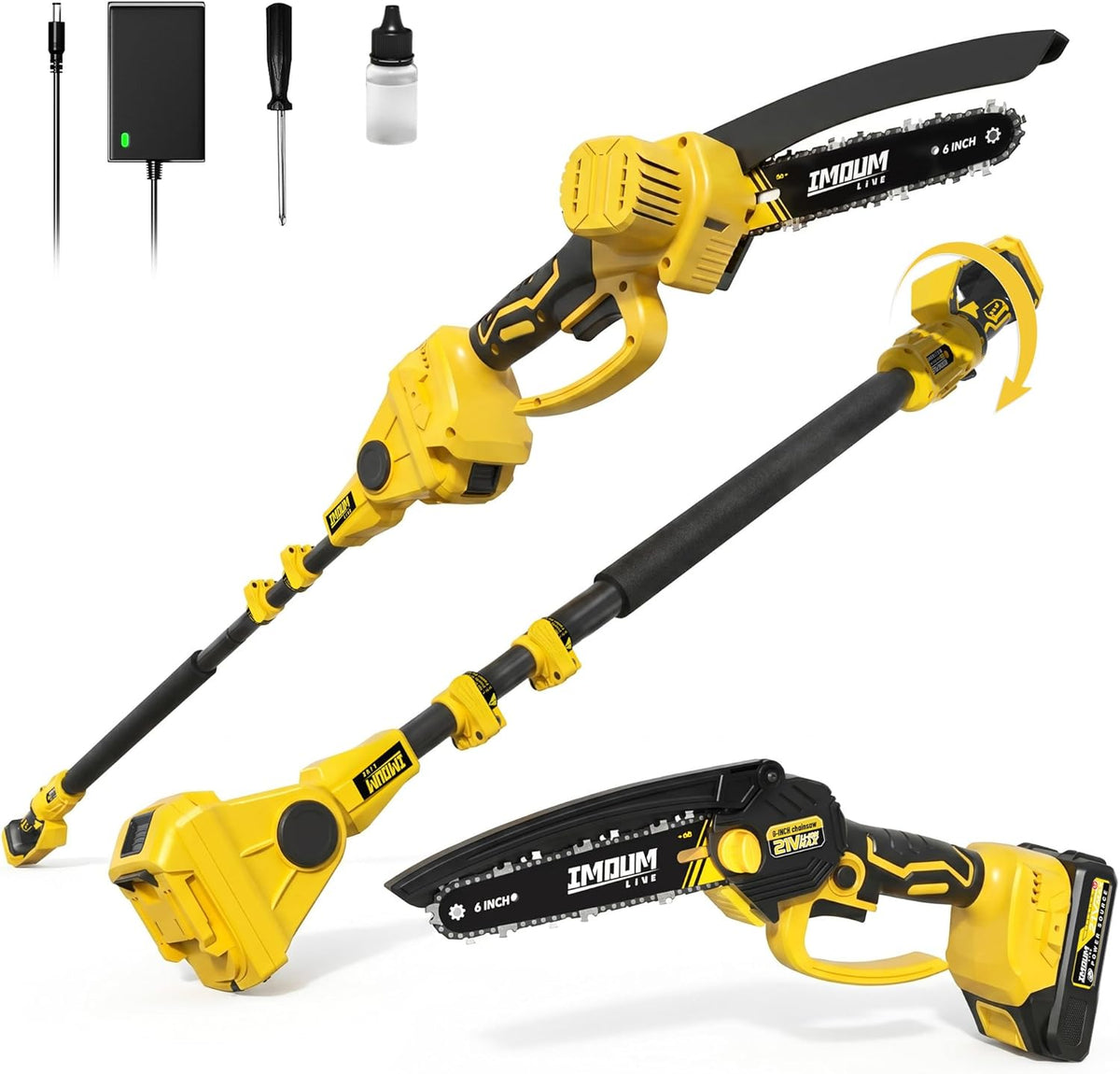6-Inch Cordless Pole Saw & Mini Chainsaw Ultra Lightweight | Electric Pole Saws for Tree Trimming, 21V 2.0Ah Battery