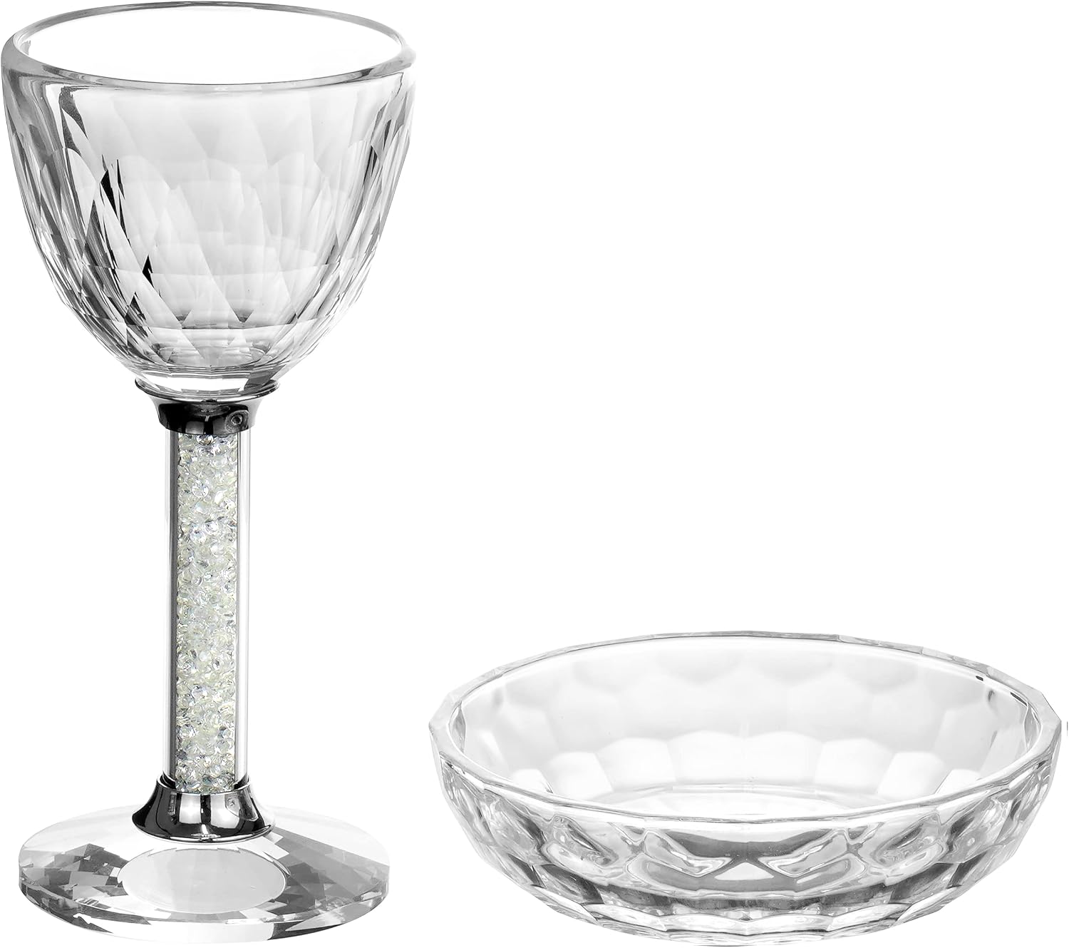 Crystal Kiddush Cup Set - Premium Kiddush Wine Cup and Saucer for Shabbat, Havdalah, Passover - Judaica Shabbos and