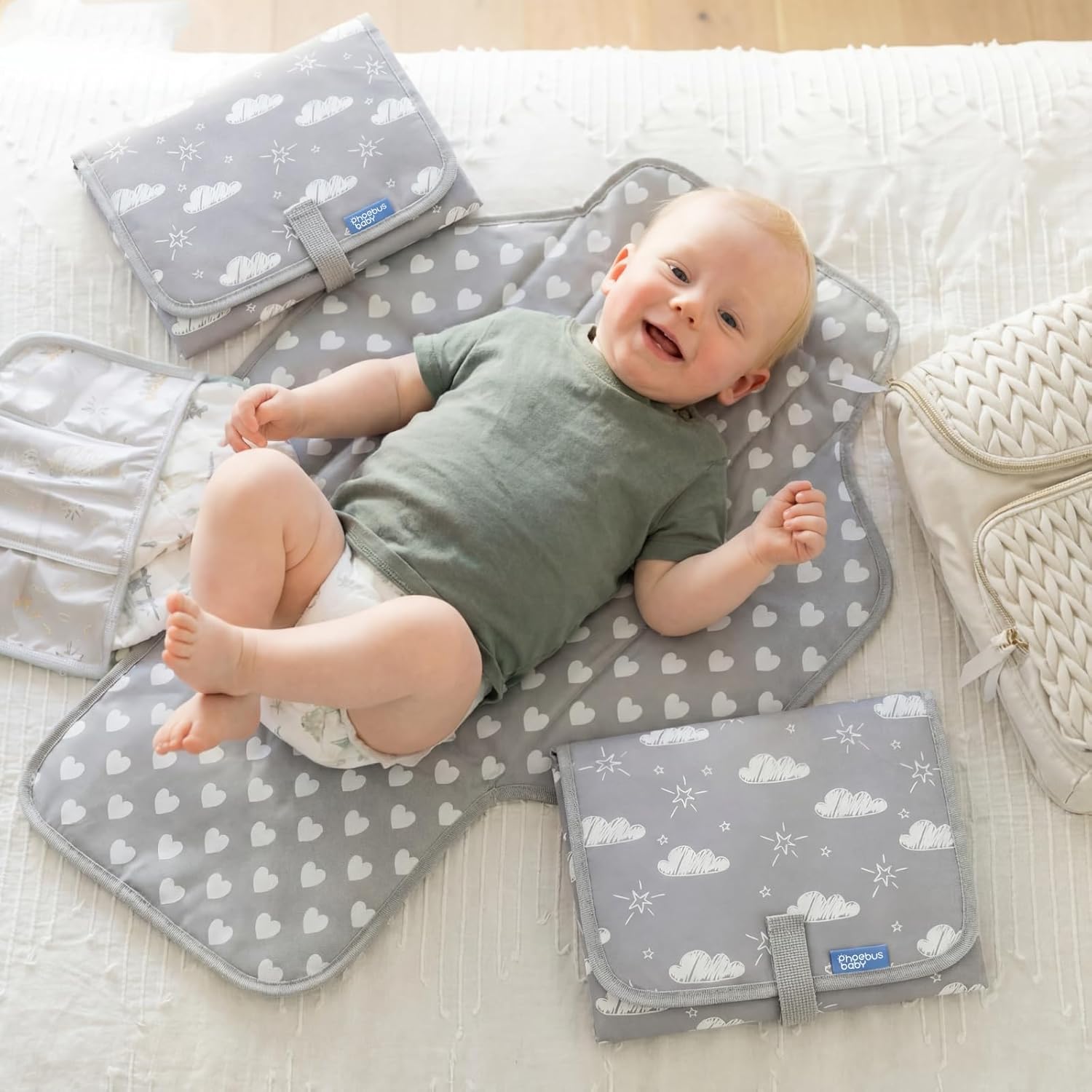 Baby Portable Changing Pad Travel - Waterproof Compact Diaper Changing Mat with Built-in Pillow - Lightweight &