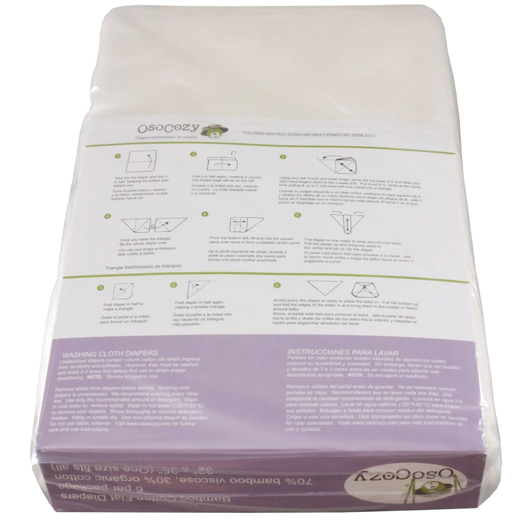 Bamboo/Organic Cotton Flat Cloth Diapers - Birdseye Weave - 32 x 35 Inch One-Layered Nappies, Super Soft 70% Bamboo