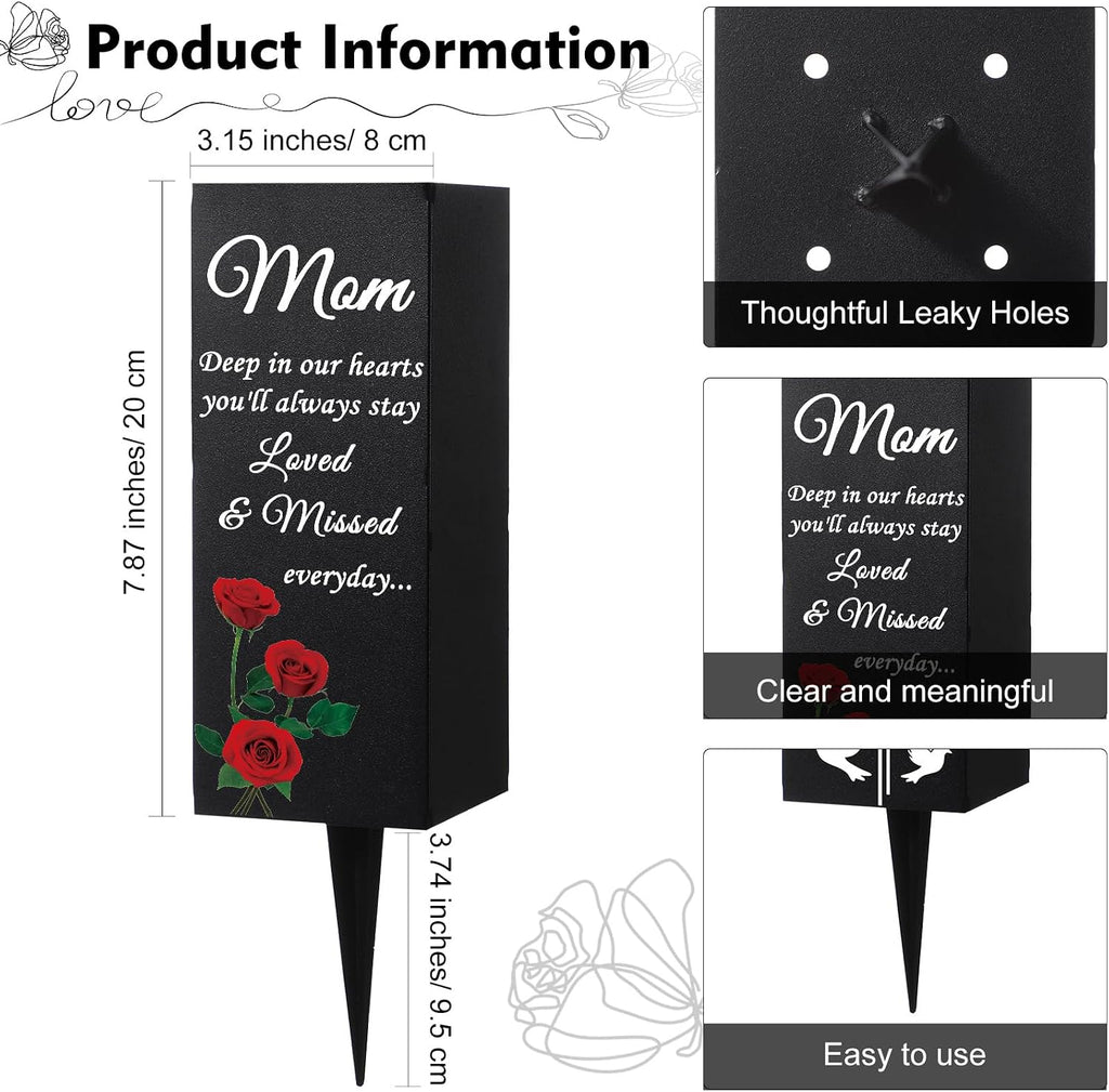 Mom Grave Decorations for Cemetery Metal Grave Vases Mother Memorial Cemetery Flower Holder with Spike Mom Floral