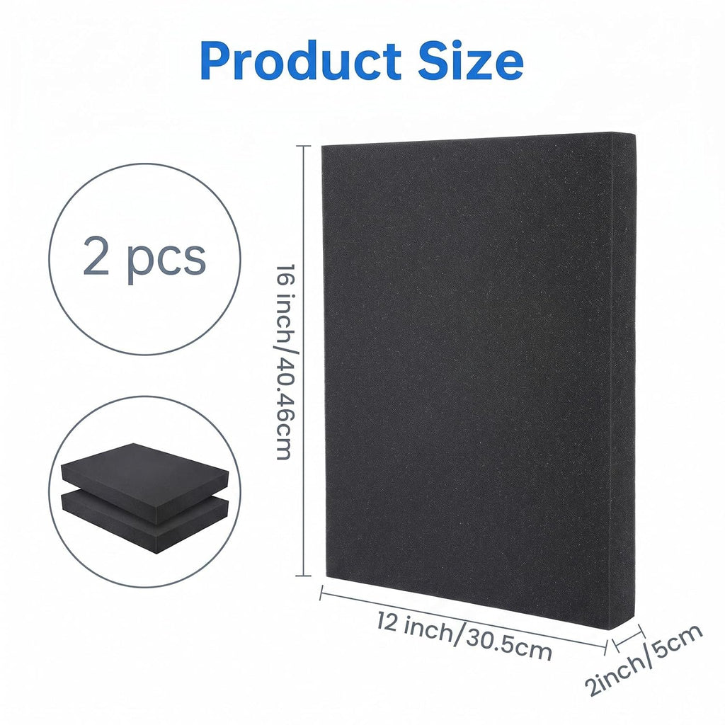 Polyurethane Foam Inserts 2 Pack 16x12x2 Inch, Black Cuttable Packing Pads