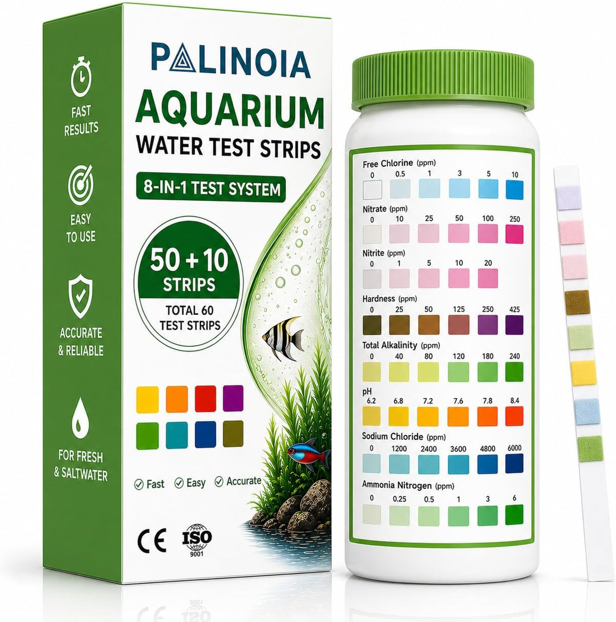 8-in-1 Aquarium Water Test Strips, 60 Count