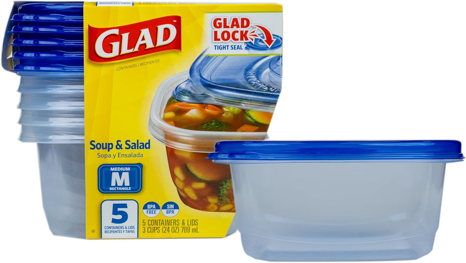 GladWare Medium Rectangle Food Storage Containers with Lids, BPA Free Plastic for Soups Salads and Meal Prep
