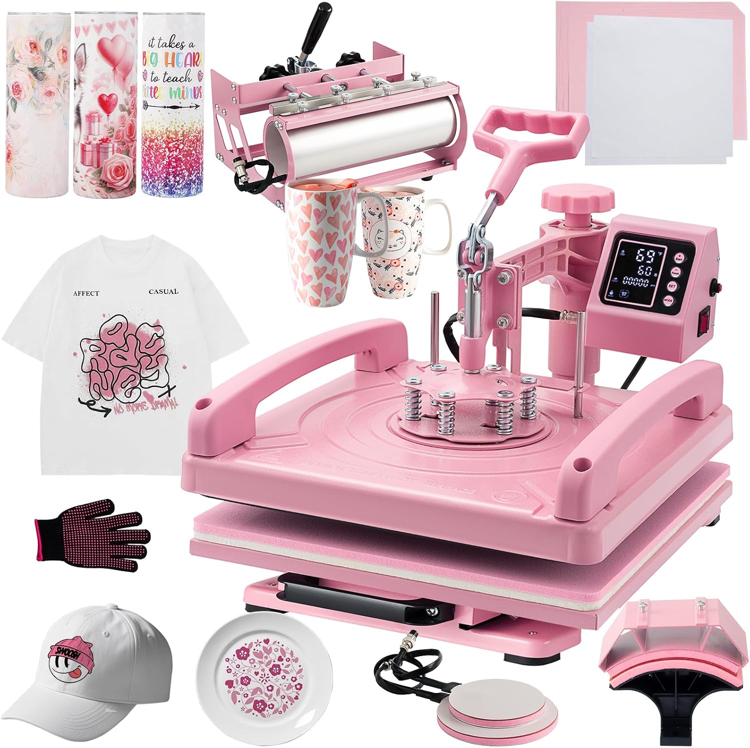 Heat Press 15x15 inch, Heat Press Machine for T-Shirts, 5 in 1 Heat Press Machine with 30 OZ Tumbler Press, Combo