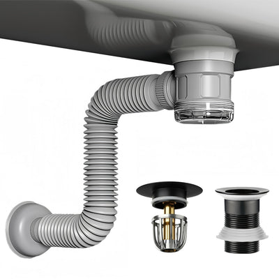Bathroom Sink Drain Kit with Clear Bottle Trap and Flexible Water Seal Pipe