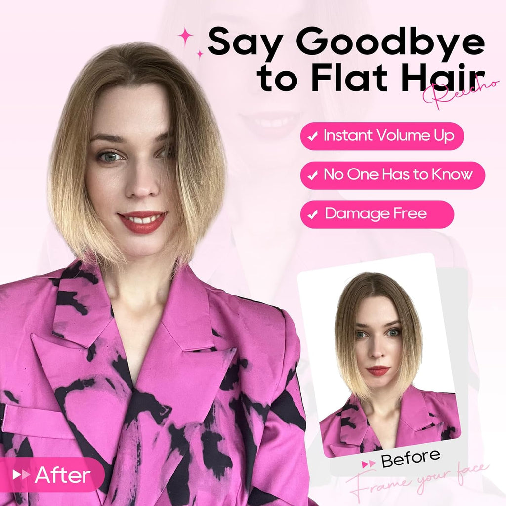 Human Hair Clip-in Hair Volumizer - Short Thick Hairpieces for Extra Volume, Easy Clip-in Extensions for Thin & Fine