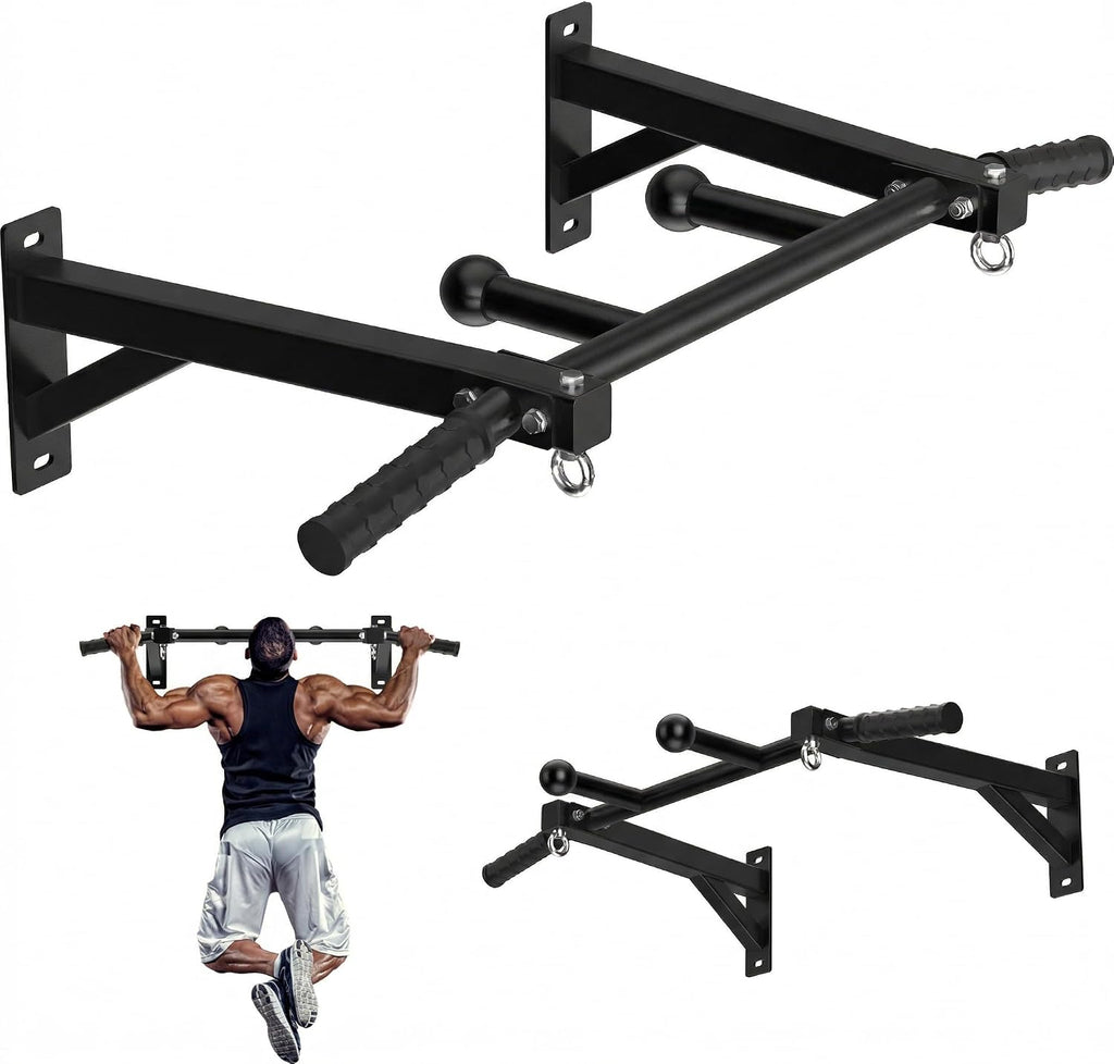 Upgrade Wall Mount Pull Up Bar, Heavy Duty Steel PullUp Bar Fits 24'' Wood Studs, Multi Grip Pull Up Bar with Ball