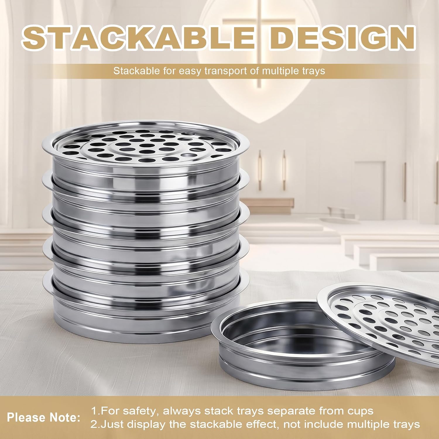 Stainless Steel Communion Tray for Church, 40Cup Silver Communion Wine Tray