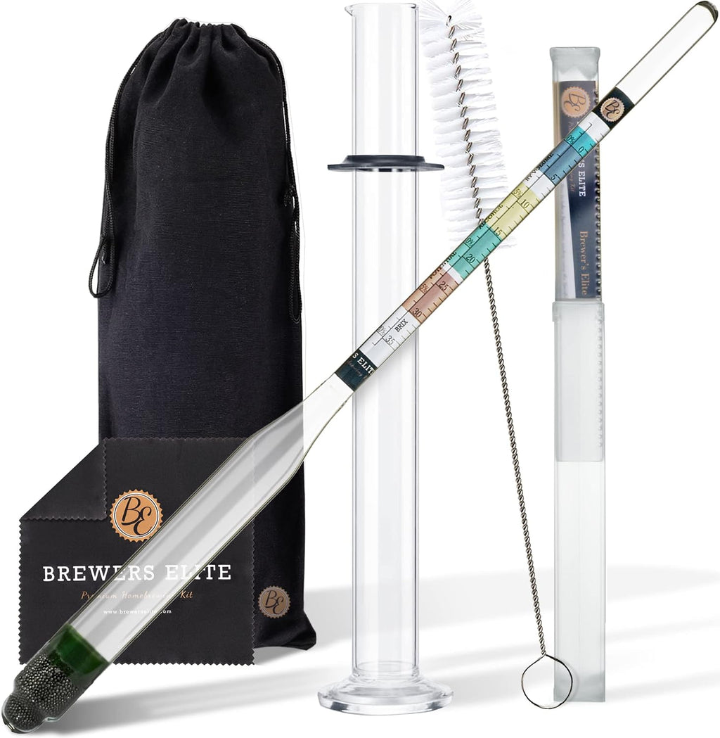 Hydrometer - for Home Brew Beer, Wine, Mead and Kombucha - Deluxe Triple Scale Set, Hardcase and Cloth - Specific