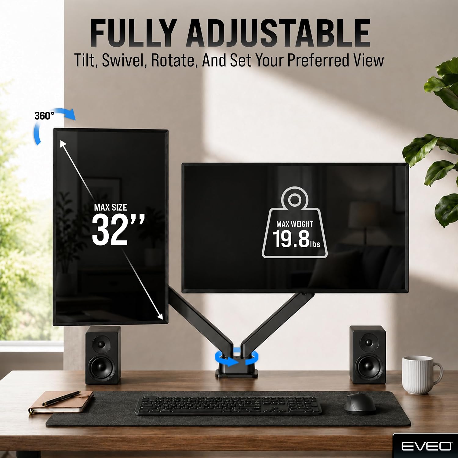 Premium Dual Monitor Mount 14"-32” Dual Monitor Arm VESA Bracket Adjustable Height Gas Spring Dual Monitor Stand