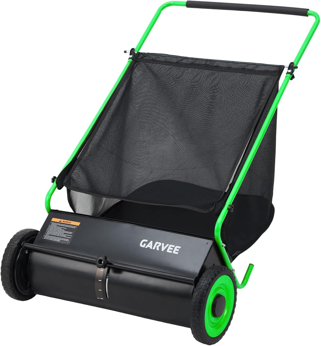 Push Lawn Sweeper, 26 in Leaf & Grass Collector with 7 cu. ft. Hopper Bag, Heavy Duty Yard Sweeper with Clear Dust