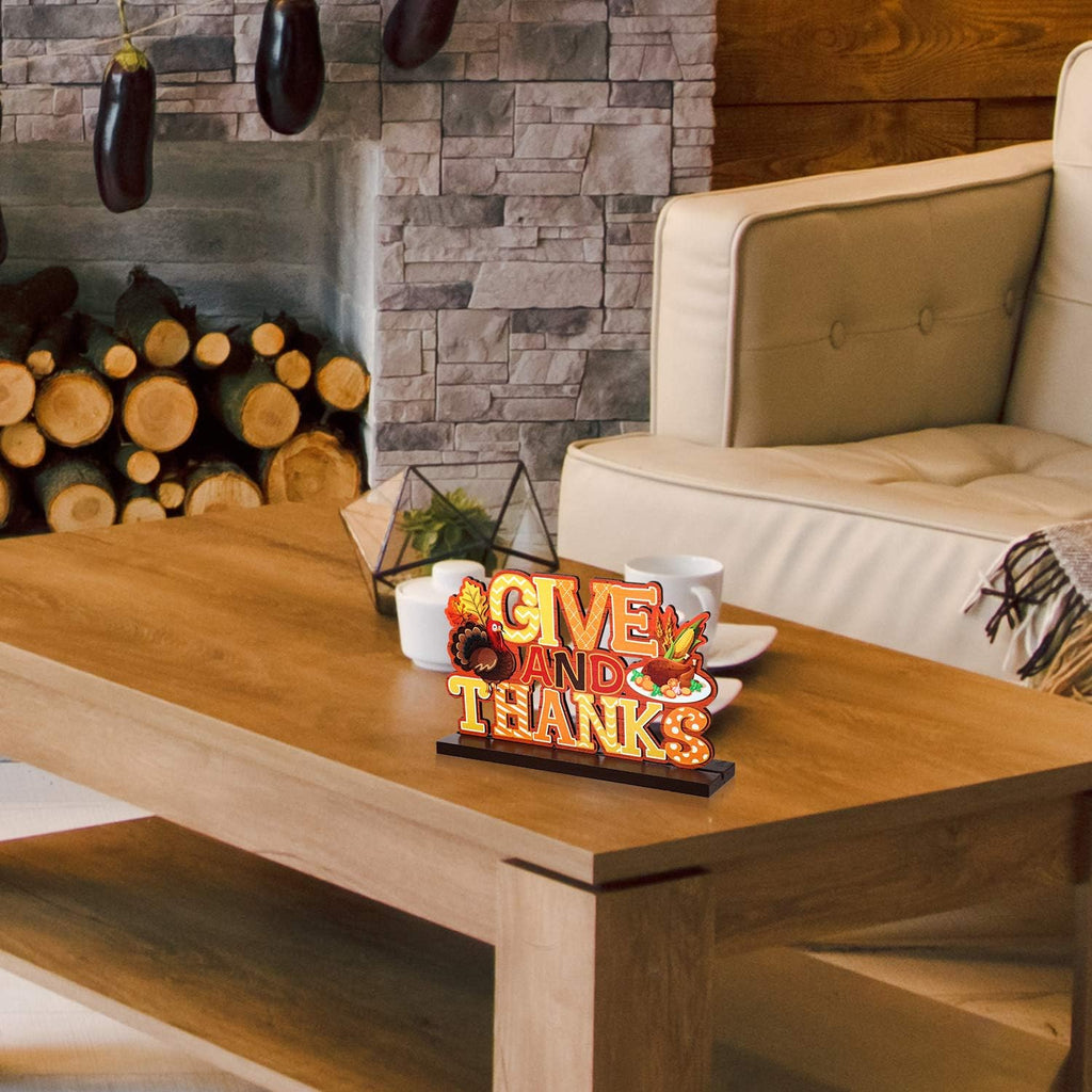 3 Pcs Thanksgiving Decorations Wooden Table Centerpieces for Home, Fall Pumpkin Maple Turkey Decors Signs for Autumn