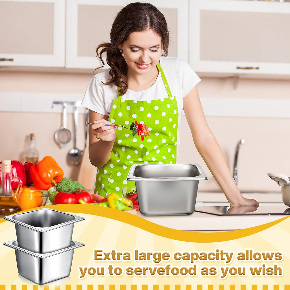22 Pcs 1/6 Size Pan 4 Inch Deep Metal Hotel Steam Table Pan Bulk Set