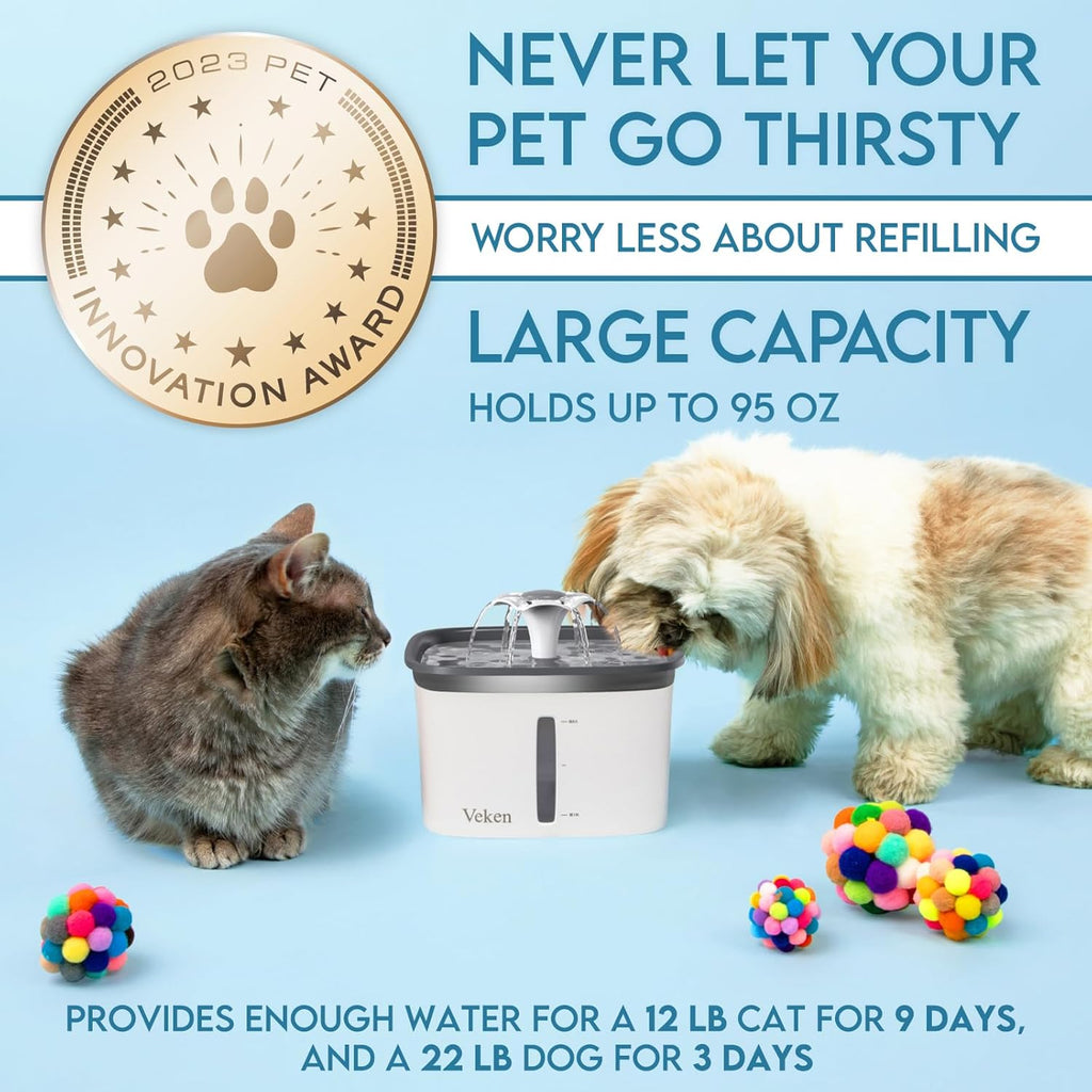 Innovation Award Winner 95oz/2.8L Pet Fountain, Automatic Cat Water Fountain Dog Water Dispenser with Replacement