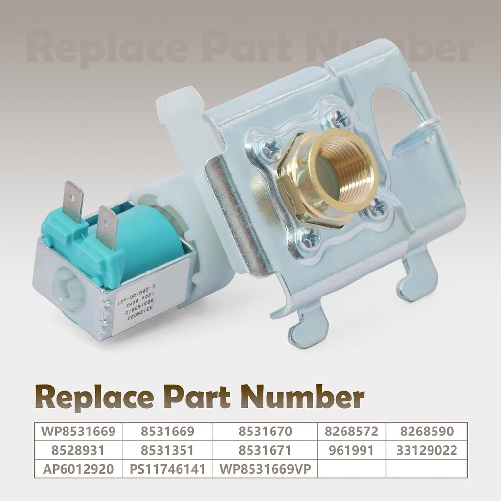 WP8531669 Dishwasher Water Inlet Valve Replacement for Whirlp for KitchenAid for Inglis for Estate for Roper for Kenmore, Replace 8531669 8531670 8268572 8268590 8528931 8531351