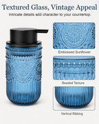 Foaming Soap Dispenser, Vintage Embossed Glass Foam Soap Dispenser, Blue