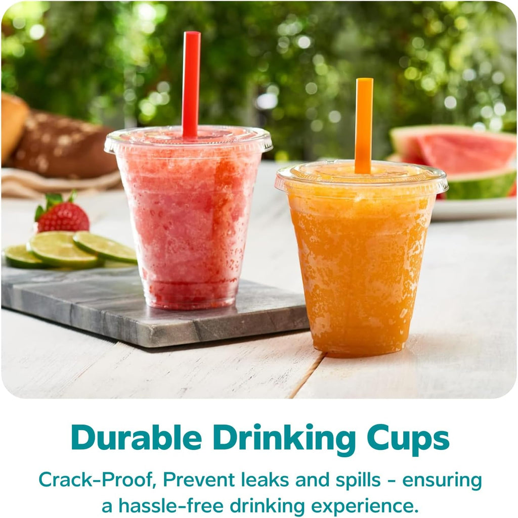 [12 oz. - 100 Count Clear Cups with Flat Lids & Straws - Disposable Clear Drinking Cups for Iced Coffee, Cold Drinks