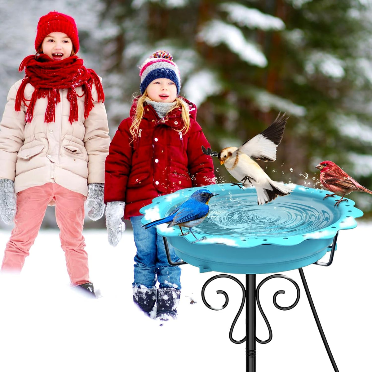 100W Heated Bird Bath for Outdoors, Heated Birdbath Water Heater, Blue