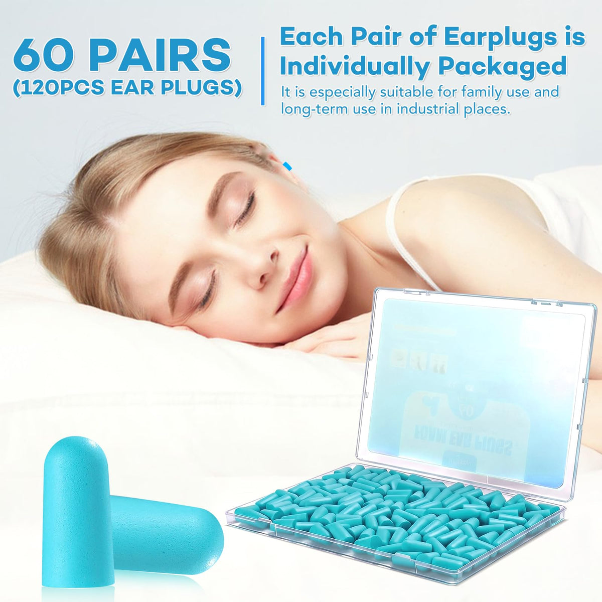 60 Pairs Foam Ear Plugs, Ear Plugs for Sleeping Noise Cancelling