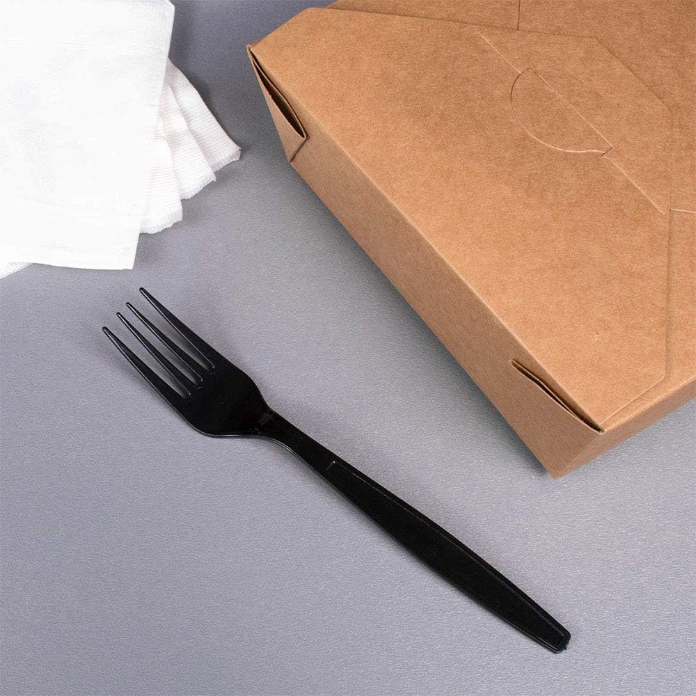 U3520B 7" PS Poly-Wrapped Heavy-Weight Disposable Fork, Black (Pack of 1000)