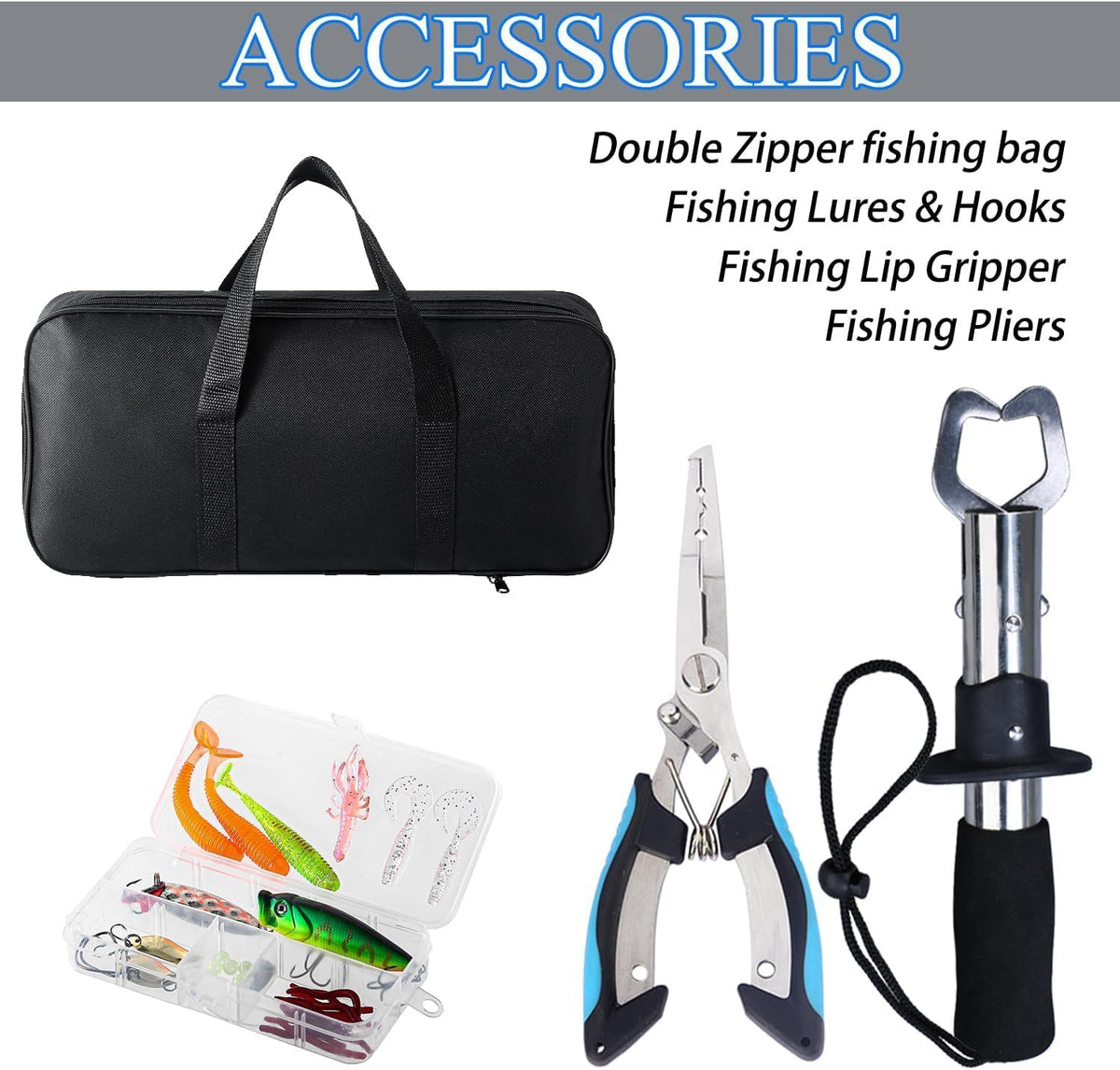 Fishing Rod and Reel Combo with Fishing Net, 6.9ft Telescopic Fishing Pole Kit with Fishing Pliers, Lip Gripper