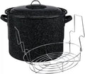 Water Bath Canner with Can Rack 21.5 Quart, Porcelain Steel Core Canning Pot for 7 Quart Jars, Black Enamel Canner