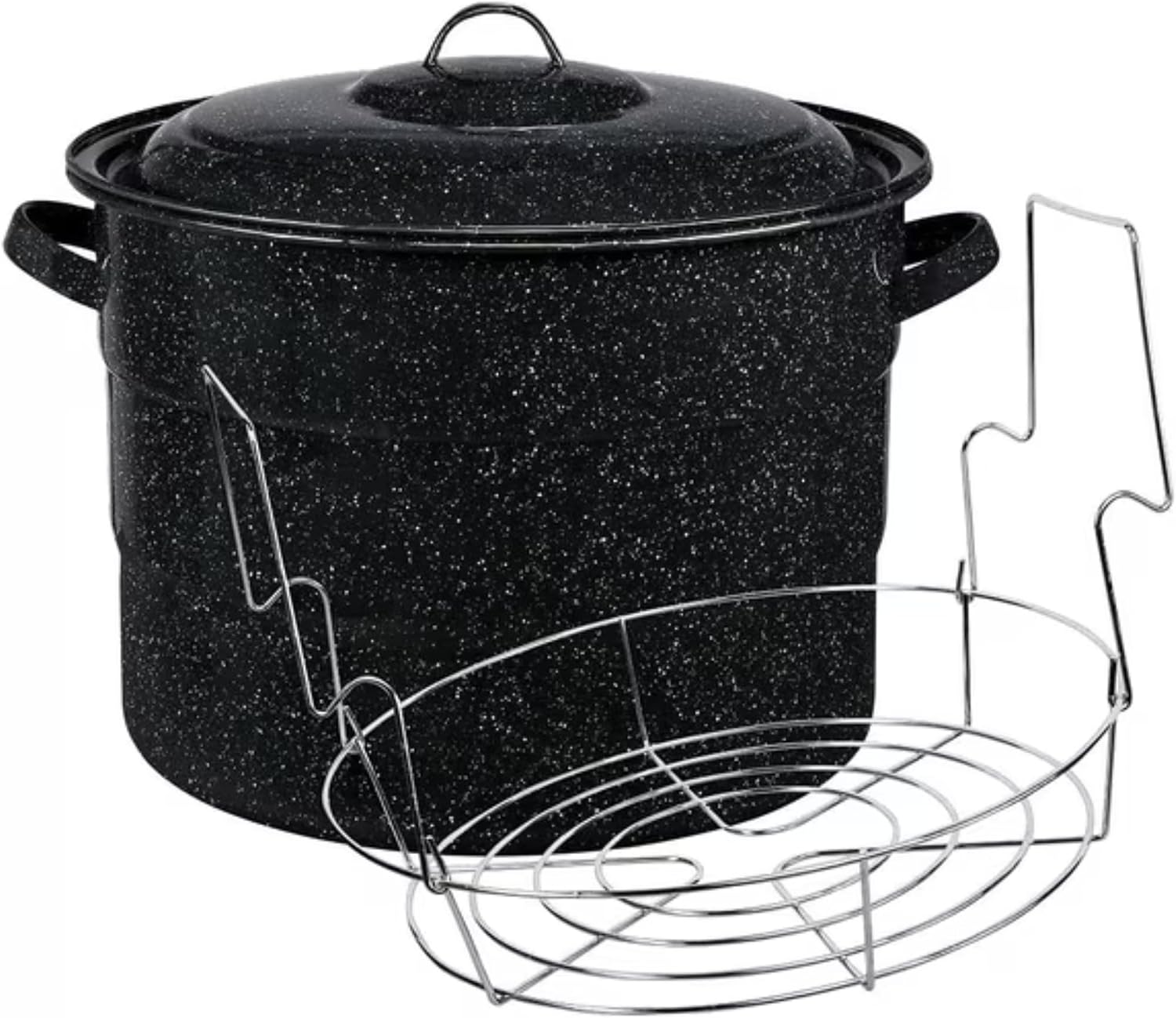 Water Bath Canner with Can Rack 21.5 Quart, Porcelain Steel Core Canning Pot for 7 Quart Jars, Black Enamel Canner