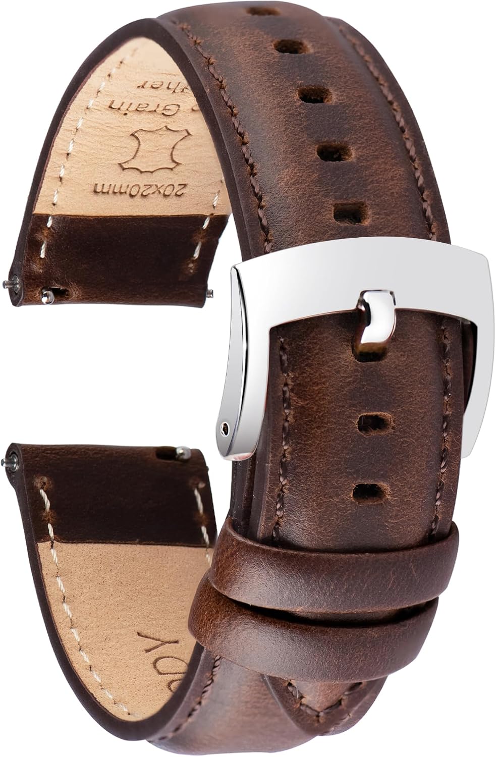 Leather Watch Bands Quick Release, Elegant Top Grain Leather Watch Straps for Men & Women, Choice of Color & Width