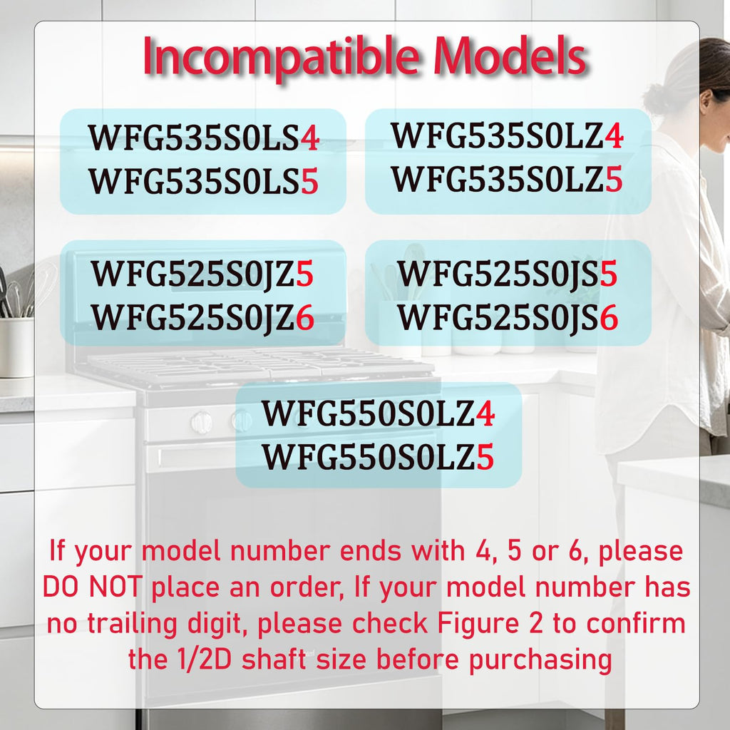 Sieri WFG535S0JS0 WFG535S0JZ1 WFG525S0JZ0 Knobs for Whirlpool Stove（1/2D）