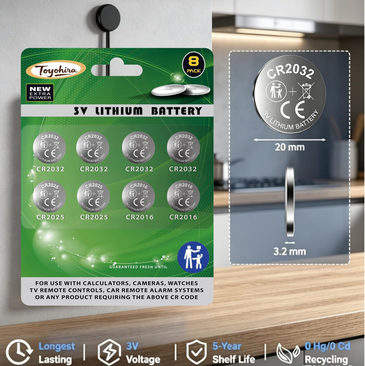 CR2032 Lithium 3v Coin Battery Assorted cr2025 cr2016 Battery, 16 Pack (cr2032 Batteries 8PCS, CR2025 4PCS, CR2016