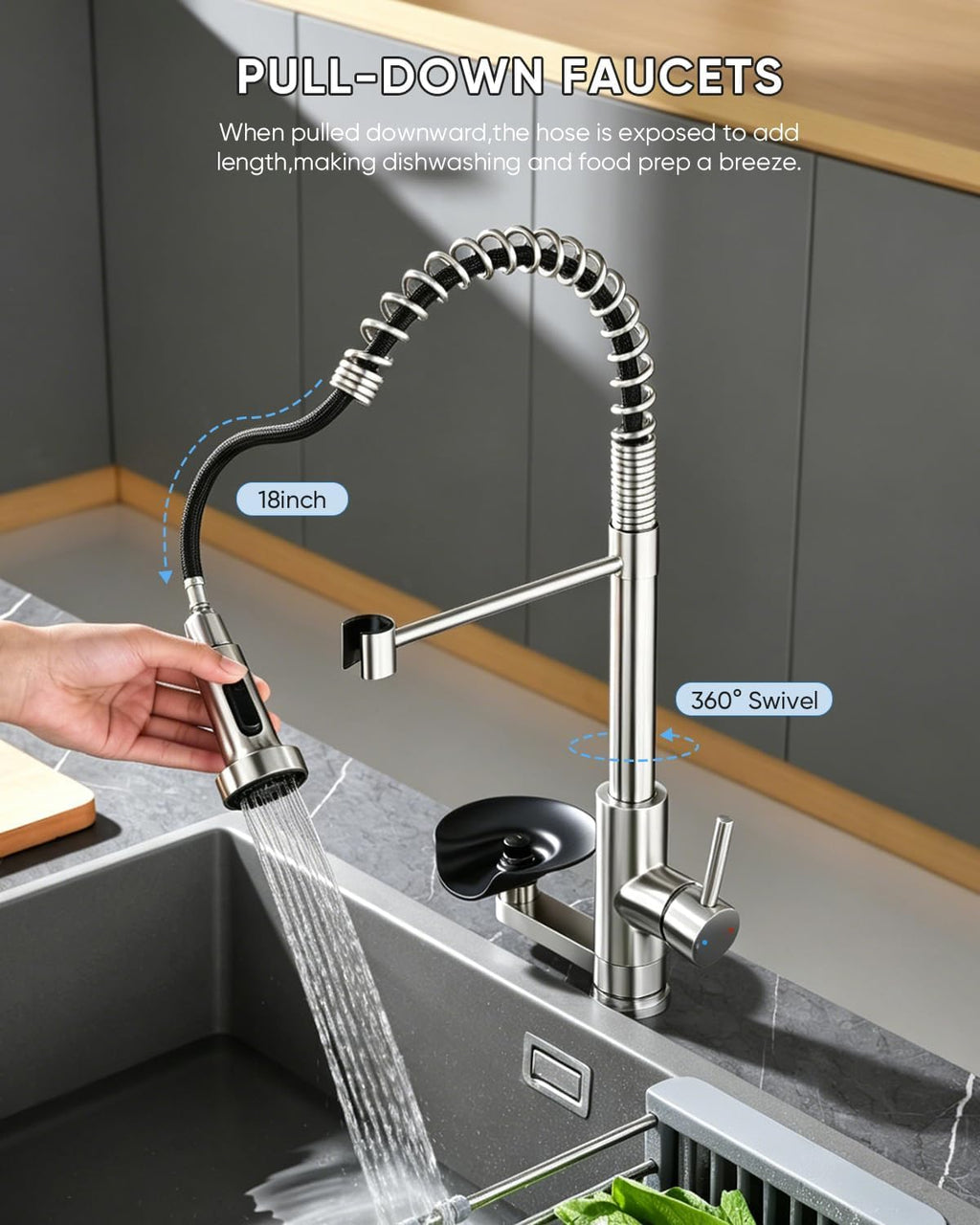 Pull Down Kitchen Faucet with Cup Washer Brushed Nickel