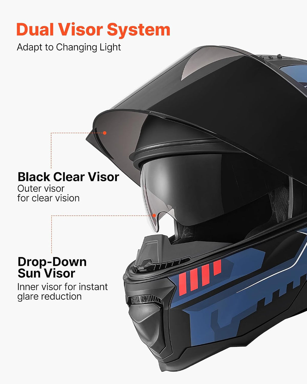 Motorcycle Helmet DOT Approved, Adult Motocross Dirt Bike Helmet with Large Clear Visor, Comfortable Motorbike Racing