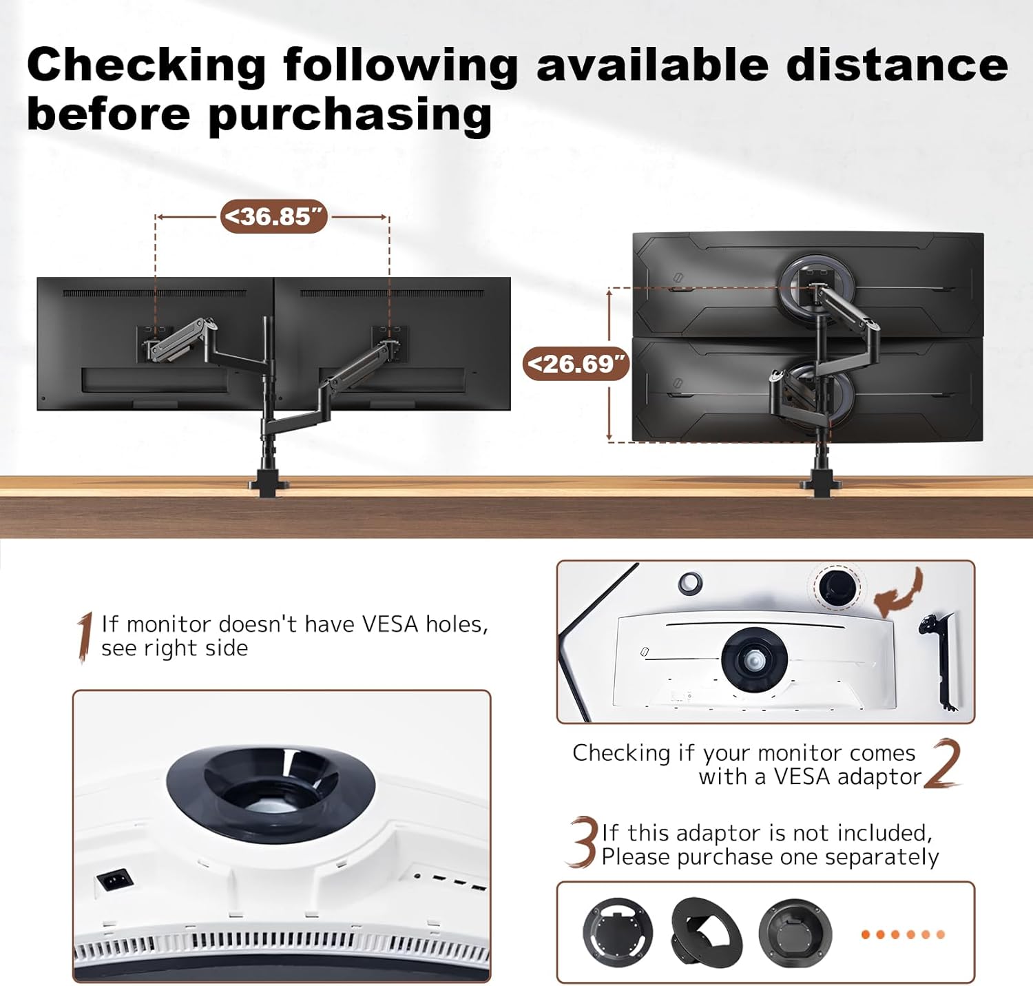 Heavy Duty Dual Monitor Arm for 17-49" Screens, Vertical Stack, 44lbs | 19.69'' Overall Height, Flexible Screen