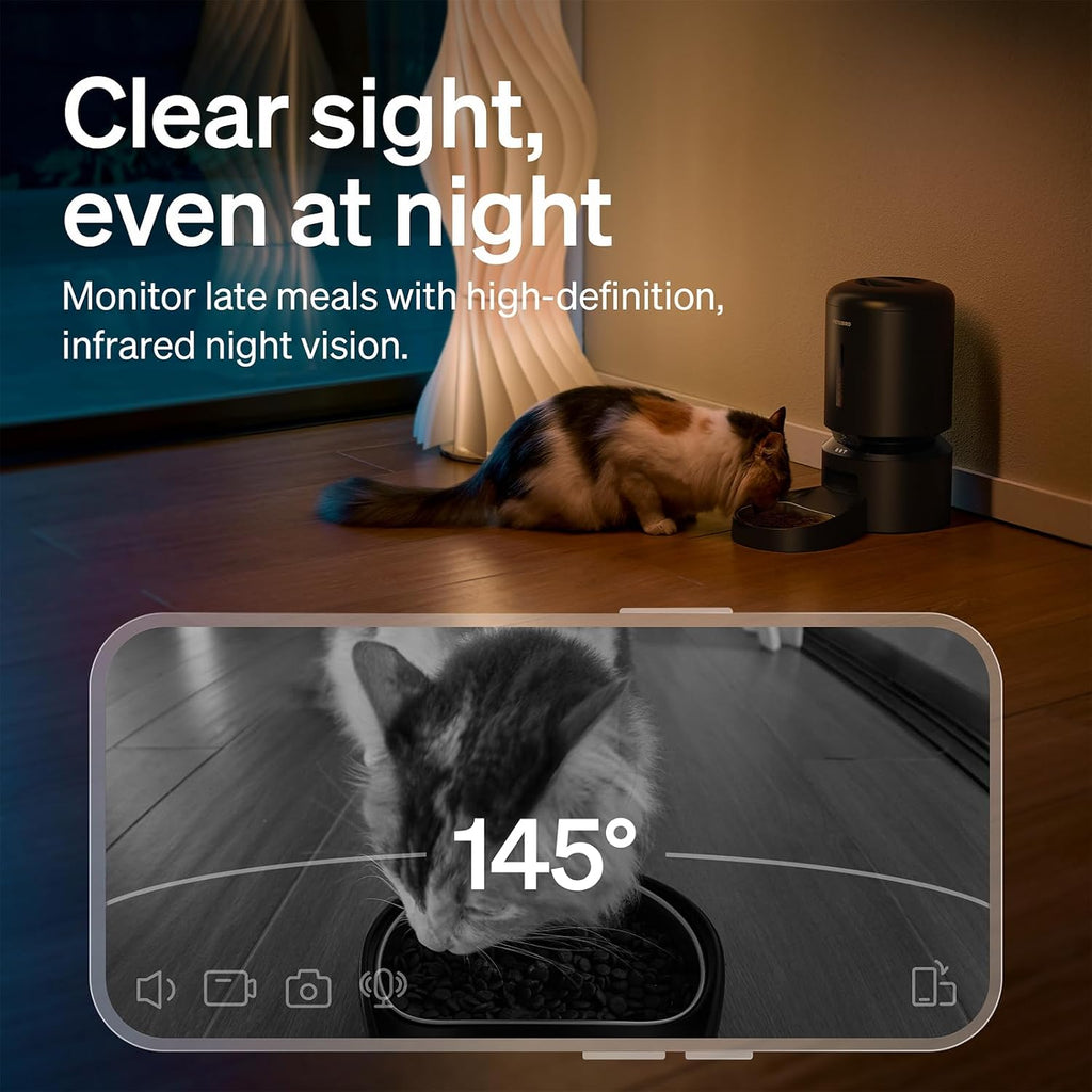 Automatic Cat Feeder with Camera, 1080P HD Video with Night Vision, 5G WiFi Pet Feeder with 2-Way Audio, Low Food &