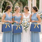12 Pcs Blue Paper Gift Bags with Ribbon Handle
