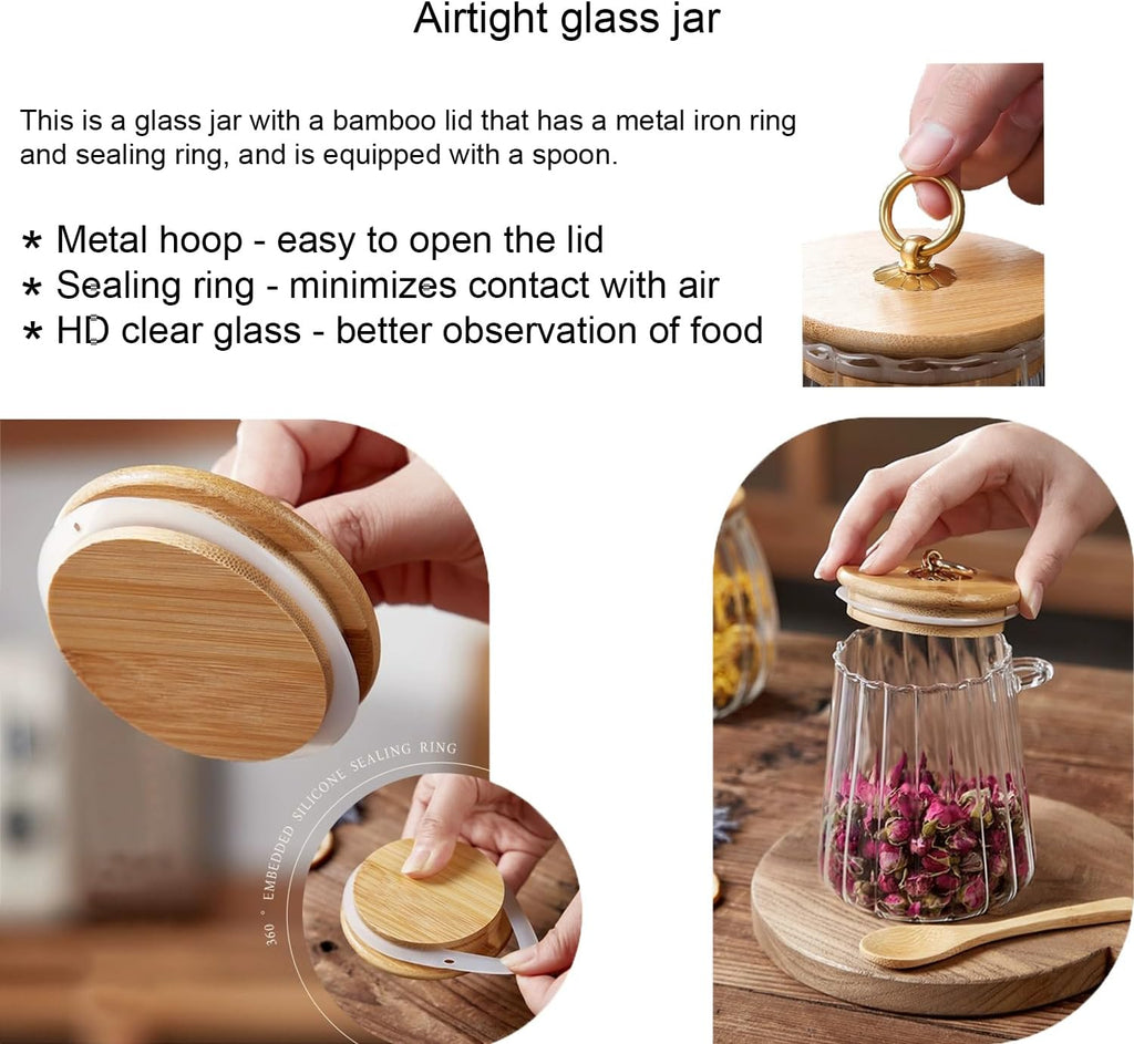 Sugar Bowls Sugar Container 25.36 FL OZ Glass Coffee Canister Airtight Food Storage Jar with Lid and Spoon Candy Jar