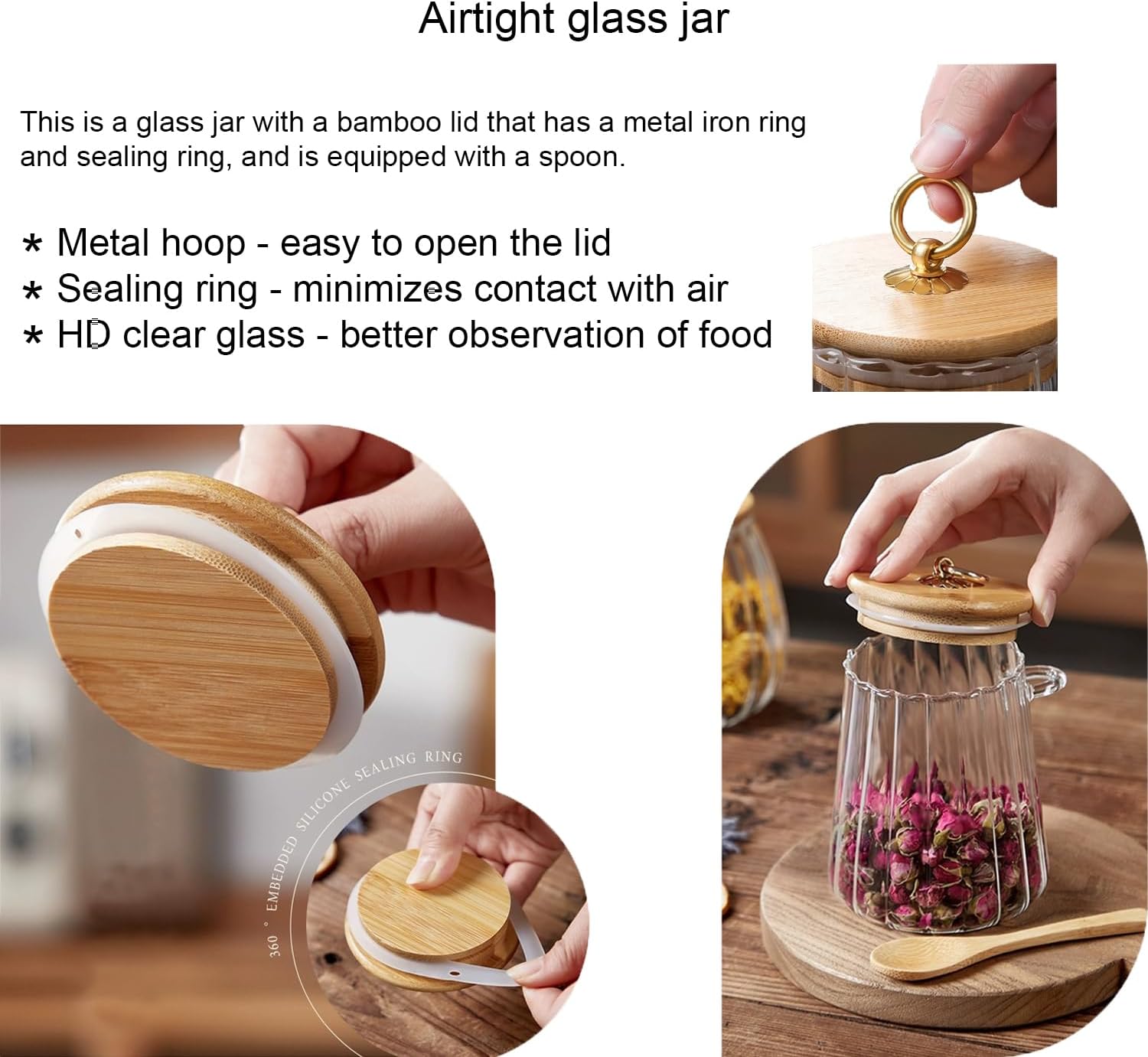 Sugar Bowls Sugar Container 25.36 FL OZ Glass Coffee Canister Airtight Food Storage Jar with Lid and Spoon Candy Jar