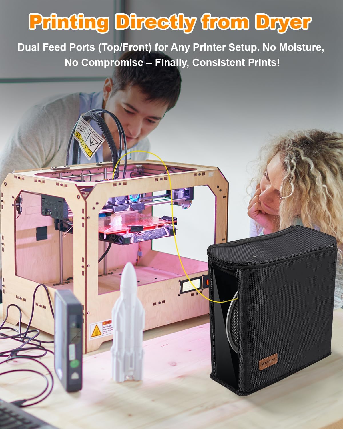 3D Printer Filament Dryer & Active Feeder | Print-While-Drying Spool Holder | 25W Continuous Silent Filament Warmer |