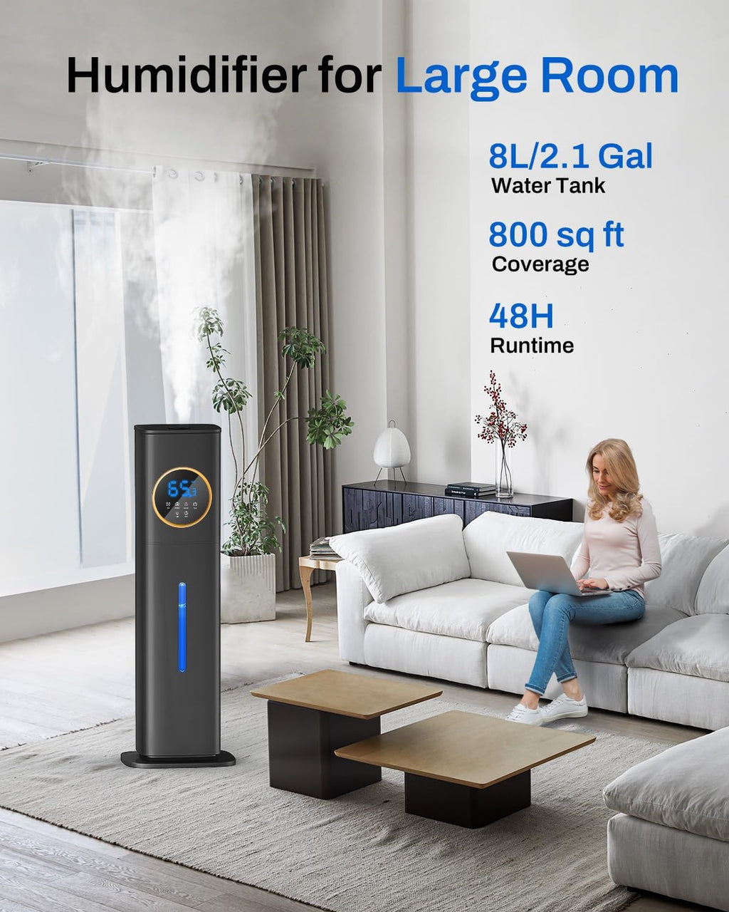 Humidifier Large Room Bedroom with Night Light, 2.1Gal(8L) Humidifiers for Home with Essential Oil Diffuser, Top Fill
