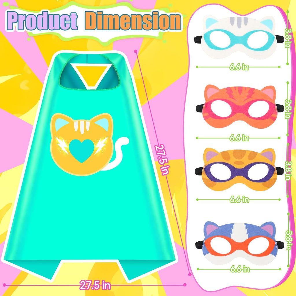Kitties Capes with Finger Lights, Masks Dress Up for Kids 3-12 | 4 Kitties Capes, 4 Masks, 8 Lights, Superhero Capes