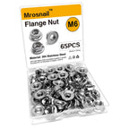 65PCS M6 Serrated Flange Nuts, 304 Stainless Steel Hex Nuts