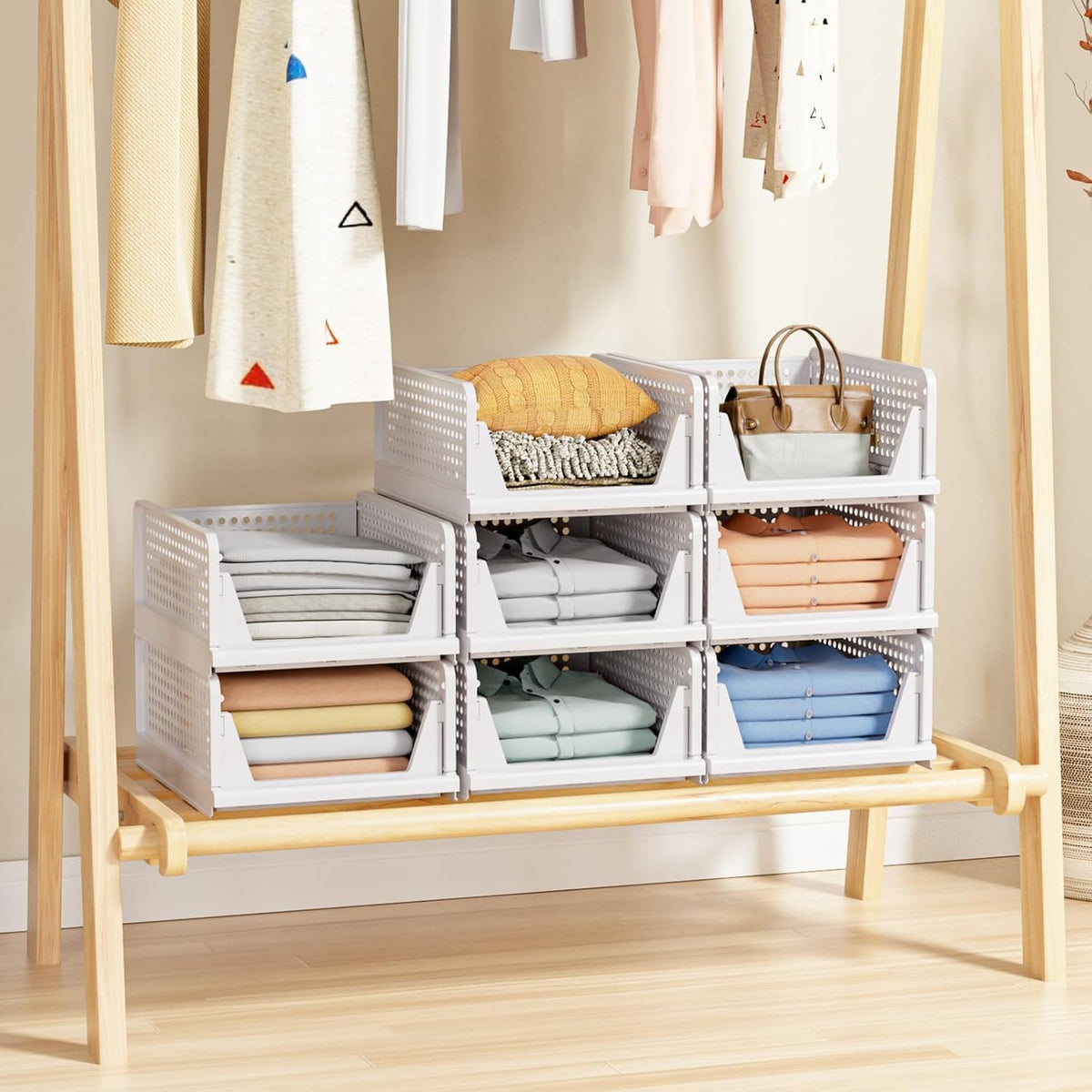 8 Pack Stackable Closet Storage Basket - Stackable Storage Bins