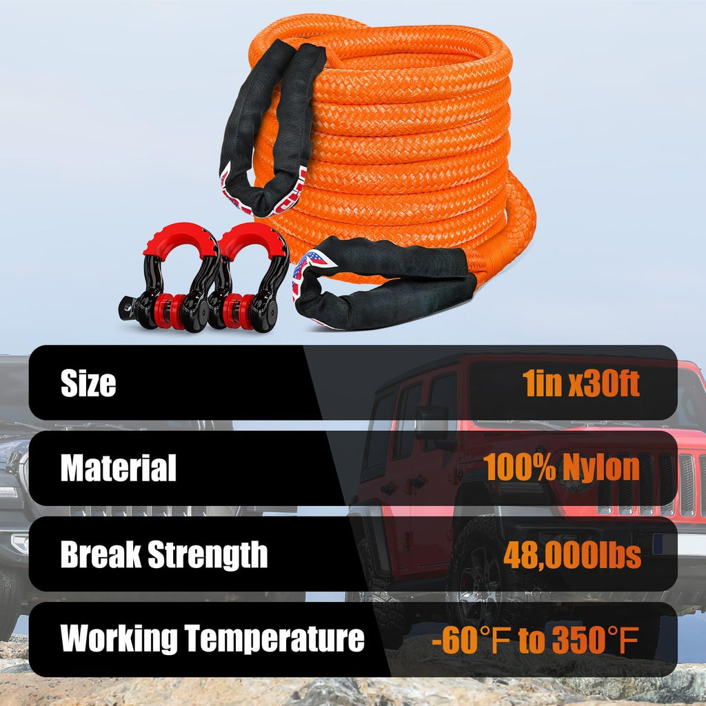 Kinetic Recovery Rope Kit with D-Ring Shackle Towing Strap