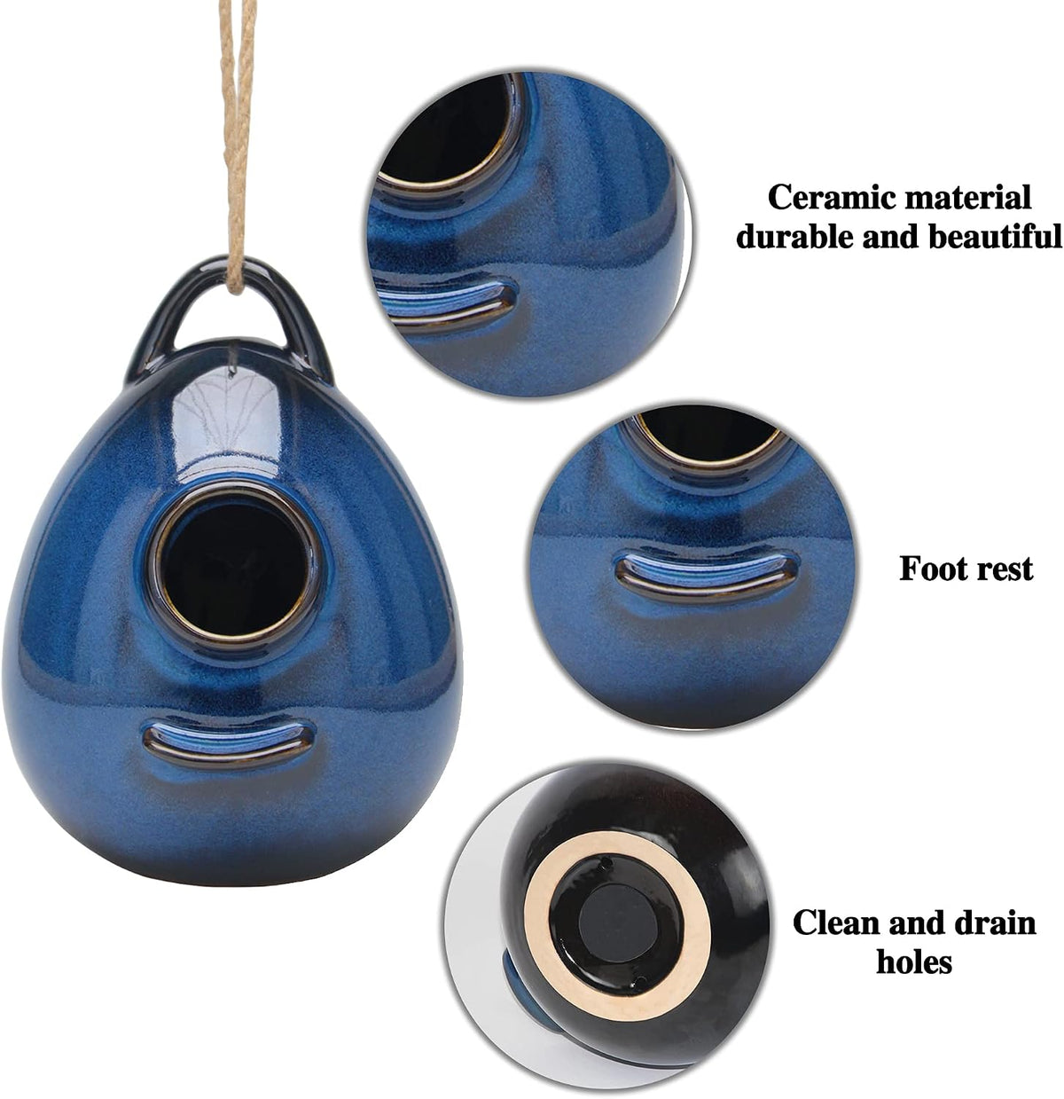 Birdhouse Ceramic Hanging Birdhouses Bird Hut Hanging Outdoor Birdhouse for Wild Birds, Finch, Cardinal, and Bluebird