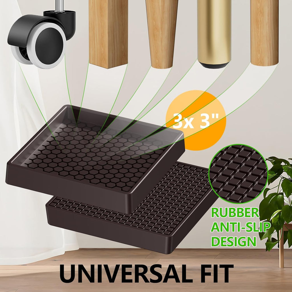 Non Slip Furniture Pads- 3"x3" Square Anti Skid Caster Cups Furniture Coasters, Anti-Sliding Grippers Floor