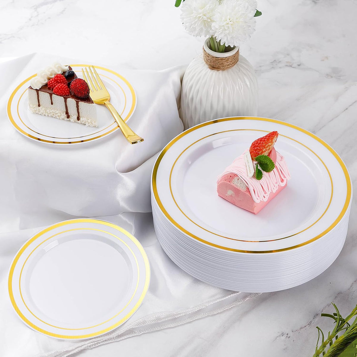 600 Pieces Gold Disposable Plastic Plates for 100 Guests