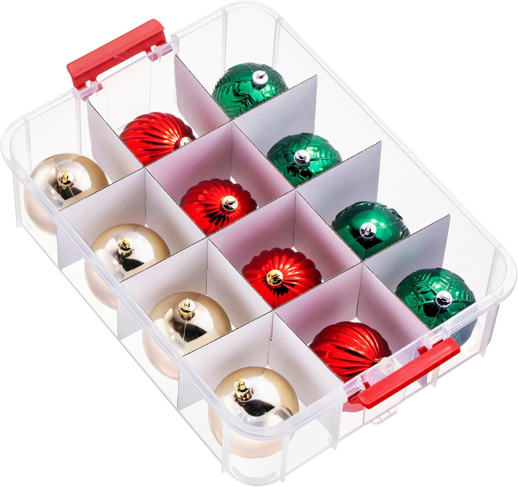 2-Layer Christmas Ornament Storage Box Plastic - 24 Compartment Cchristmas Decoration Storage Box